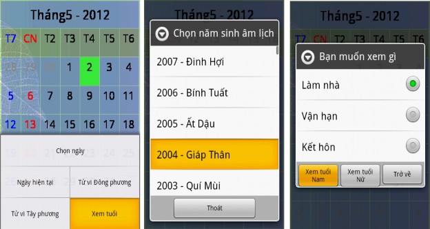 Hình 3 4 Màn hình chọn tuổi xem tuổi làm nhà kết hôn và vận hạn Hình 3 5 4