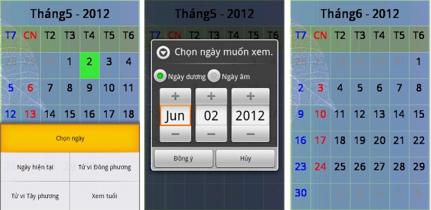 Hình 3 6 Màn hình chọn ngày dương và hiển thị Hình 3 7 Màn hình chọn ngày âm 6