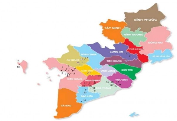 Hình 3 1 Bản đồ các đình thờ Nguyễn Trung Trực ở Nam Bộ N GUỒN NCS PL 1 1