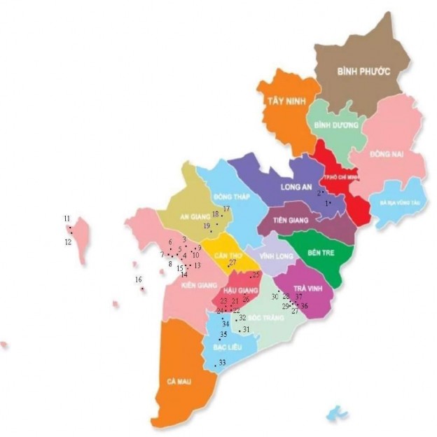 CHÚ THÍCH theo số thứ tự trên bản đồ Long An 1 Khu Tưởng niệm vàm Nhật 1