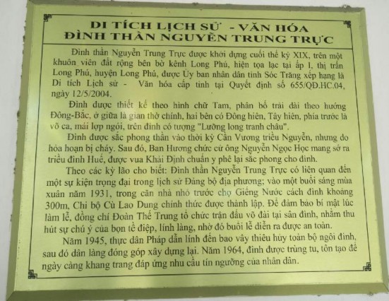 Ảnh 59 Bảng tóm tắt Lịch sử đình Nguyễn Trung Trực ở huyện Long Phú tỉnh 15