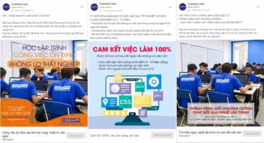 Hình 4 Một số bài đăng quảng cáo của CodeGym Huế hướng đến đối tượng 1