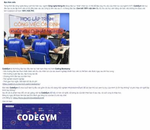 Hình 11 Nội dung QC email cho khách hàng G3 của CodeGym Huế Khách hàng G4 Giai 5