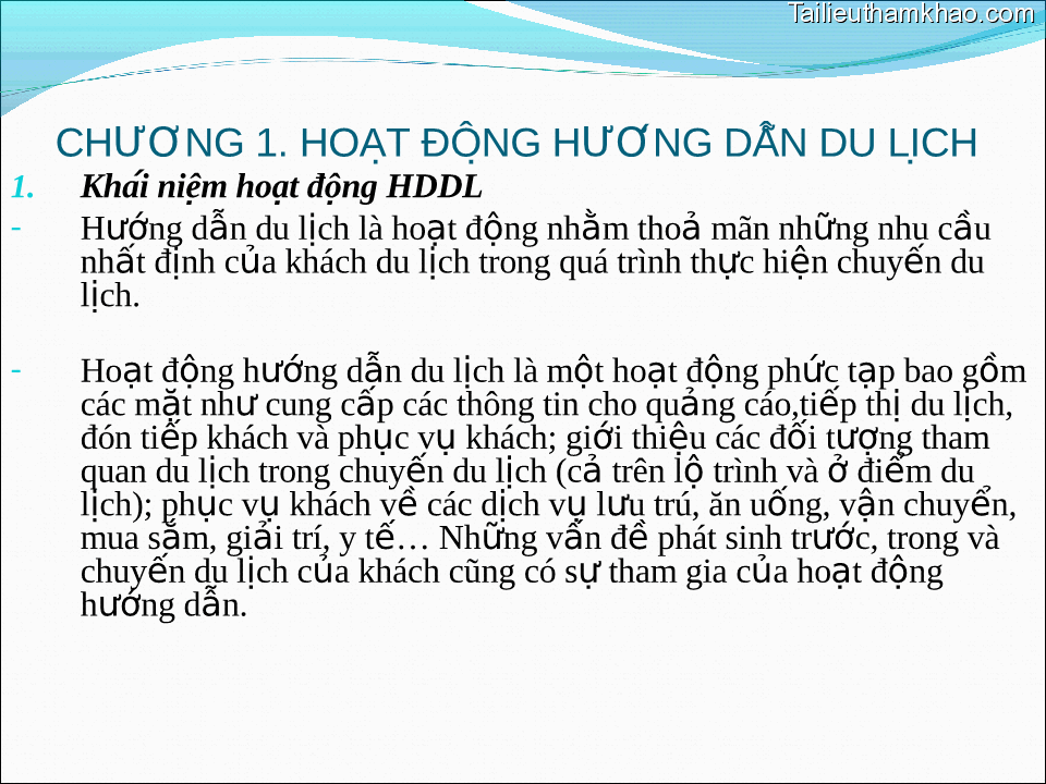 Chương 1 Hoạt Động Hướng Dẫn Du Lịch 1 Khái Niệm Hoạt