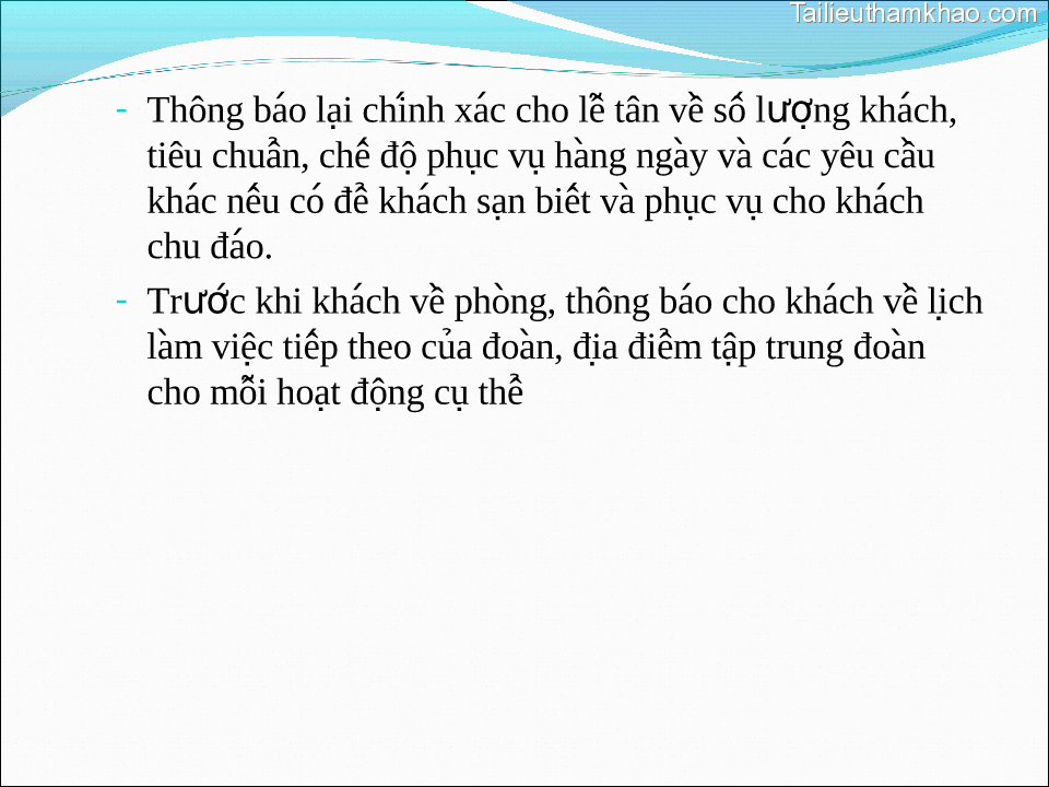 Thông Báo Lại Chính Xác Cho Lê Tân Vê Sô Lượng Khách Tiêu