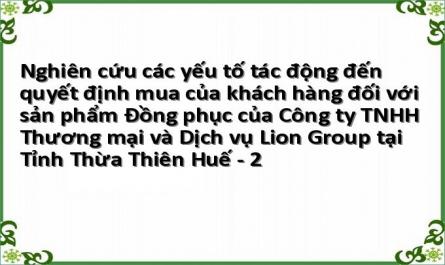 Nghiên cứu các yếu tố tác động đến quyết định mua của khách hàng đối với sản phẩm Đồng phục của Công ty TNHH Thương mại và Dịch vụ Lion Group tại Tỉnh Thừa Thiên Huế - 2