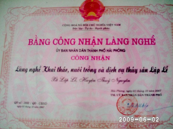 Làng cau cao nhân Làng nghề khai thác nuôi trồng và dịch vụ thủy sản Lập Lễ 8