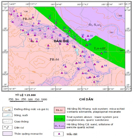 Hình 2 5 Sơ đồ vị trí lấy mẫu môi trường tại mỏ monazite Bản Gié Quy trình 4