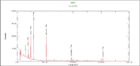 Hình 2 11 Dạng phổ của mẫu chuẩn RGU 1 đo trên hệ phổ kế gamma dùng 4
