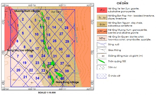 Hình 2 13 Sơ đồ phân chia ô khảo sát suất liều gamma chiếu ngoài và nồng độ 1