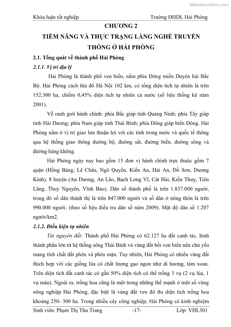 Khóa luận tốt nghiệp Văn hóa du lịch Đề xuất giải pháp khai thác một số sản phẩm làng nghề truyền thống ở Hải Phòng phục vụ phát triển du lịch - 3 Trang 17
