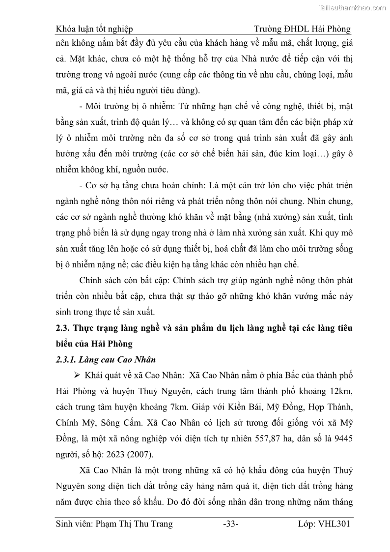 Khóa luận tốt nghiệp Văn hóa du lịch Đề xuất giải pháp khai thác một số sản phẩm làng nghề truyền thống ở Hải Phòng phục vụ phát triển du lịch - 5 Trang 33