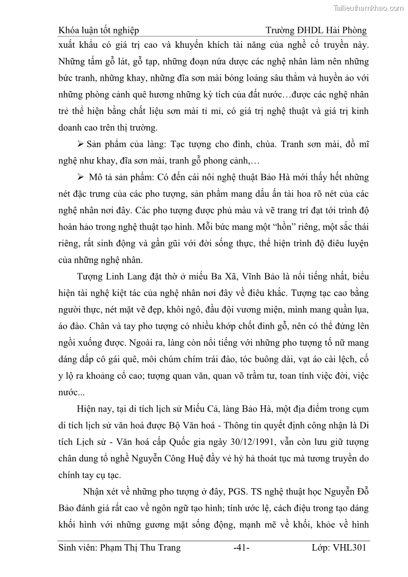 Khóa luận tốt nghiệp Văn hóa du lịch Đề xuất giải pháp khai thác một số sản phẩm làng nghề truyền thống ở Hải Phòng phục vụ phát triển du lịch - 6 Trang 41