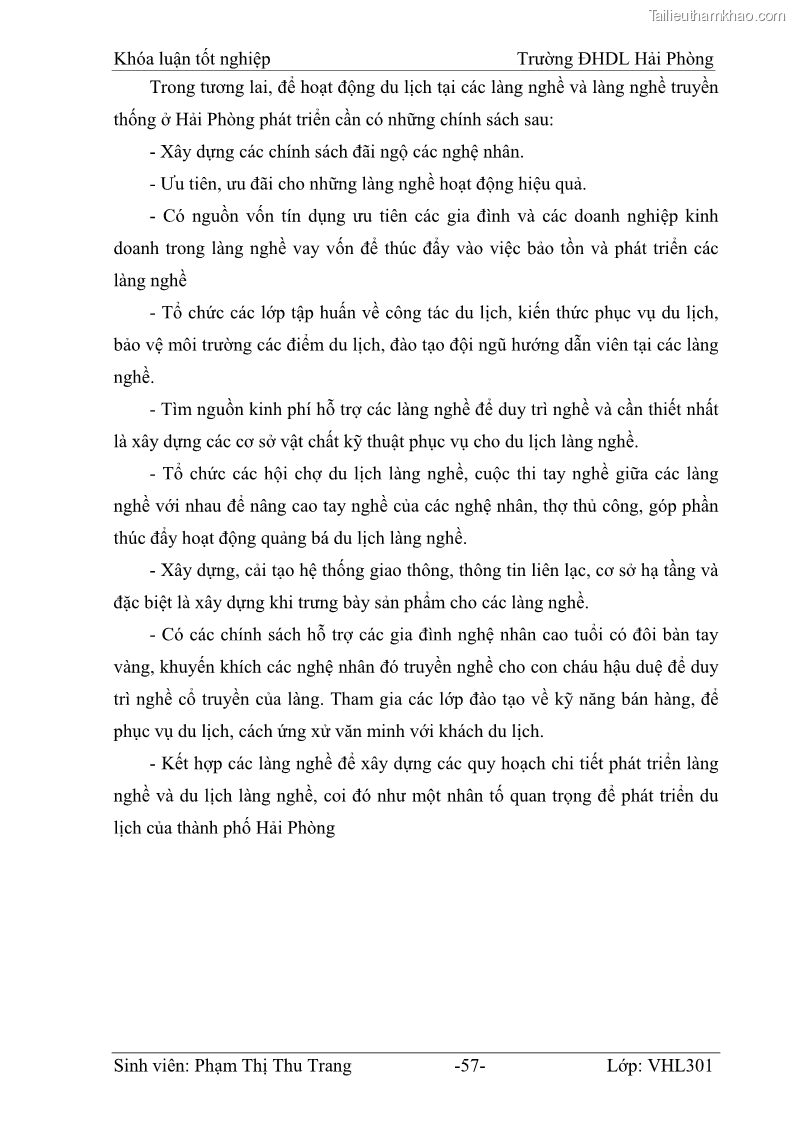 Khóa luận tốt nghiệp Văn hóa du lịch Đề xuất giải pháp khai thác một số sản phẩm làng nghề truyền thống ở Hải Phòng phục vụ phát triển du lịch - 8 Trang 57
