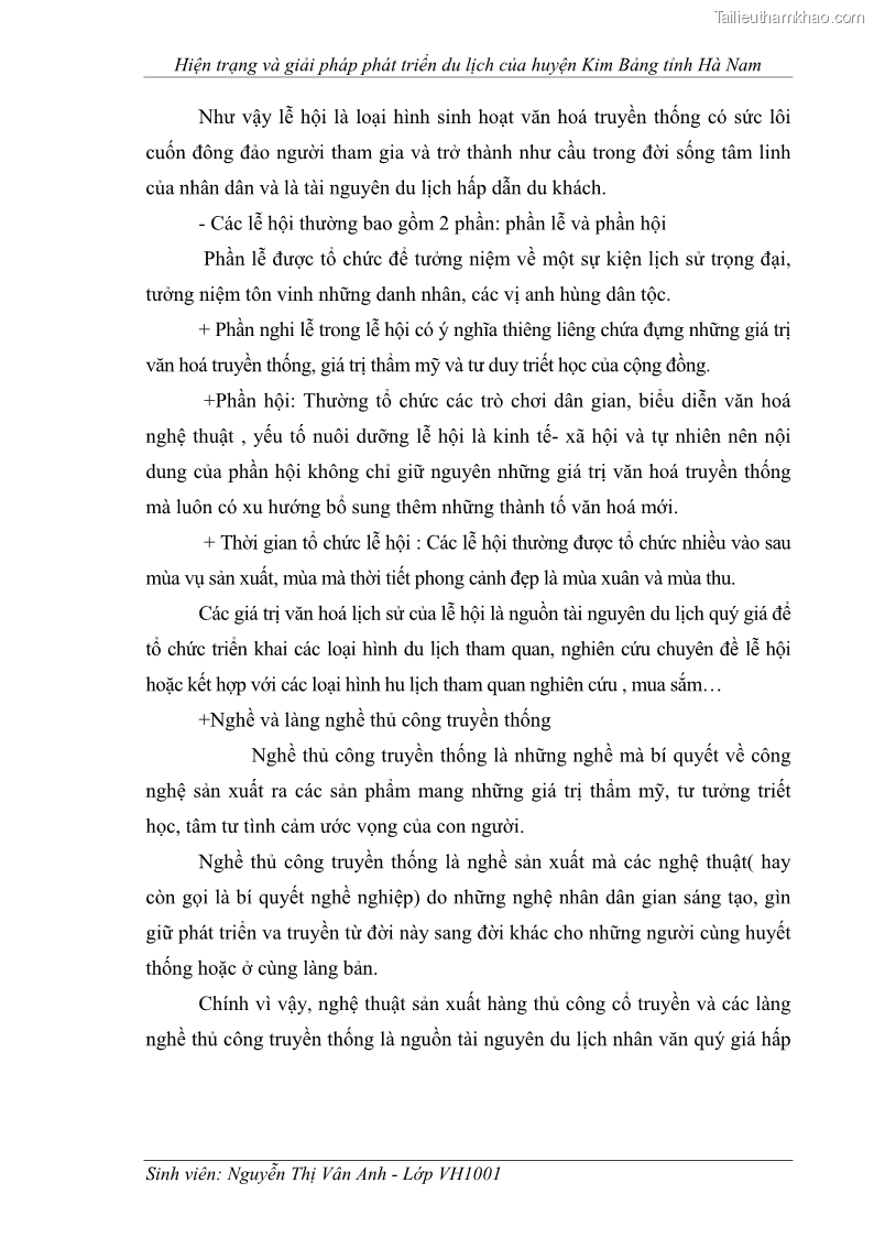 Khóa luận tốt nghiệp Văn hóa du lịch Hiện trạng và giải pháp phát triển du lịch của huyện Kim Bảng tỉnh Hà Nam - 4 Trang 25
