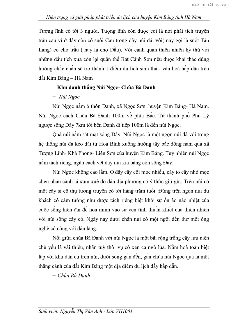 Khóa luận tốt nghiệp Văn hóa du lịch Hiện trạng và giải pháp phát triển du lịch của huyện Kim Bảng tỉnh Hà Nam - 6 Trang 41
