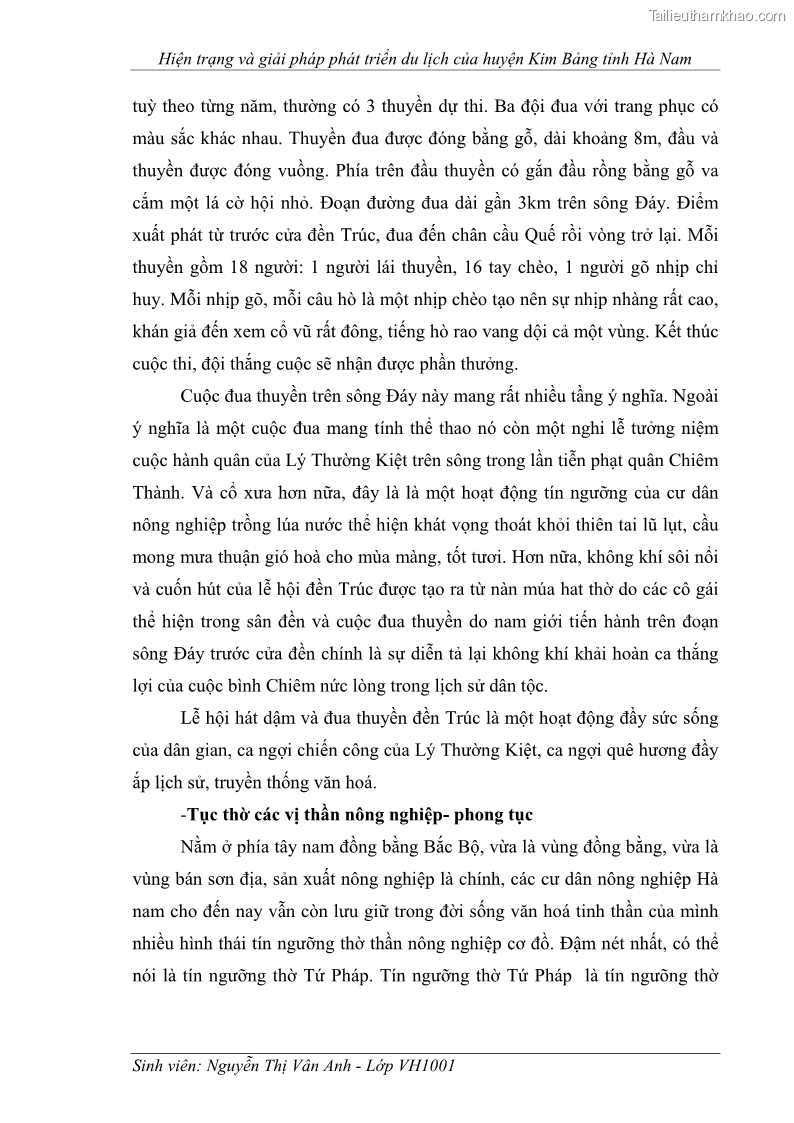 Khóa luận tốt nghiệp Văn hóa du lịch Hiện trạng và giải pháp phát triển du lịch của huyện Kim Bảng tỉnh Hà Nam - 8 Trang 57