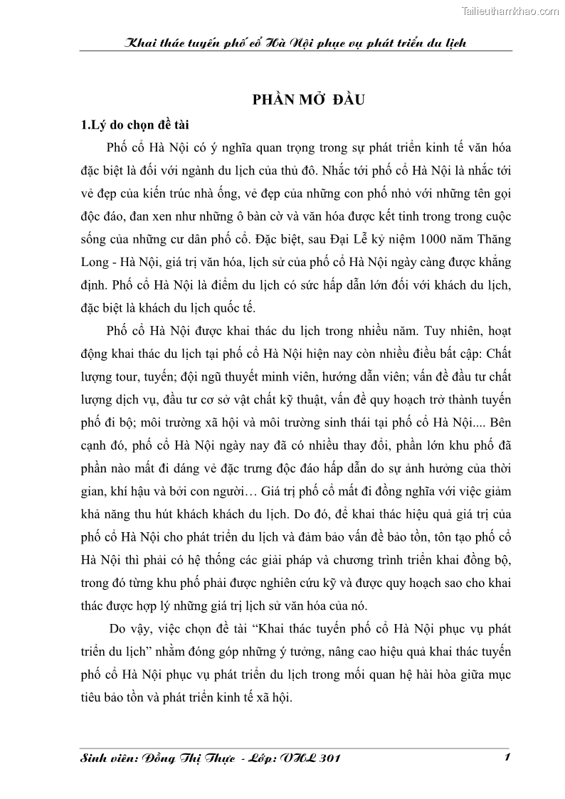 Khóa luận tốt nghiệp Văn hóa du lịch Khai thác tuyến phố cổ Hà Nội phục vụ phát triển du lịch - 1 Trang 1