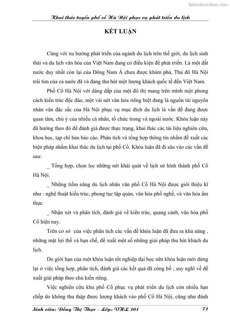 Khóa luận tốt nghiệp Văn hóa du lịch Khai thác tuyến phố cổ Hà Nội phục vụ phát triển du lịch - 10 1