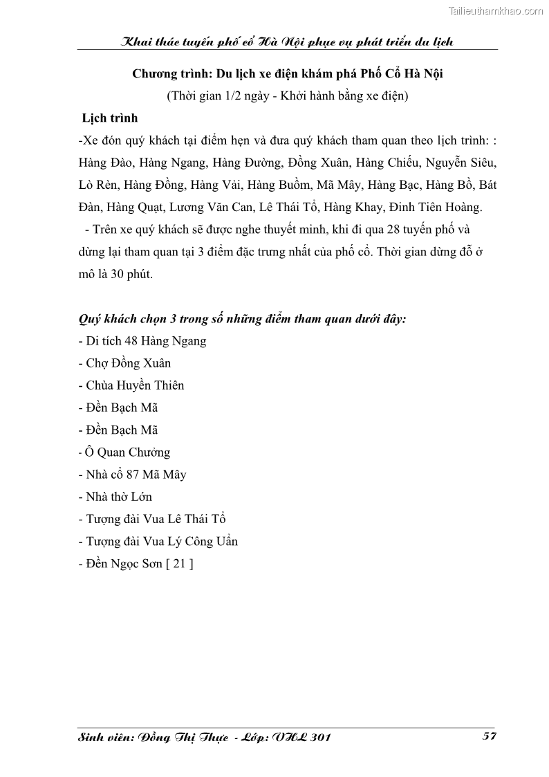 Khóa luận tốt nghiệp Văn hóa du lịch Khai thác tuyến phố cổ Hà Nội phục vụ phát triển du lịch - 8 1