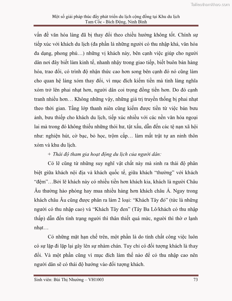 Khóa luận tốt nghiệp Văn hóa du lịch Một số giải pháp thúc đẩy phát triển du lịch cộng đồng tại Khu du lịch Tam Cốc - Bích Động, Ninh Bình - 10 1