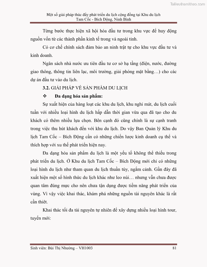 Khóa luận tốt nghiệp Văn hóa du lịch Một số giải pháp thúc đẩy phát triển du lịch cộng đồng tại Khu du lịch Tam Cốc - Bích Động, Ninh Bình - 11 1