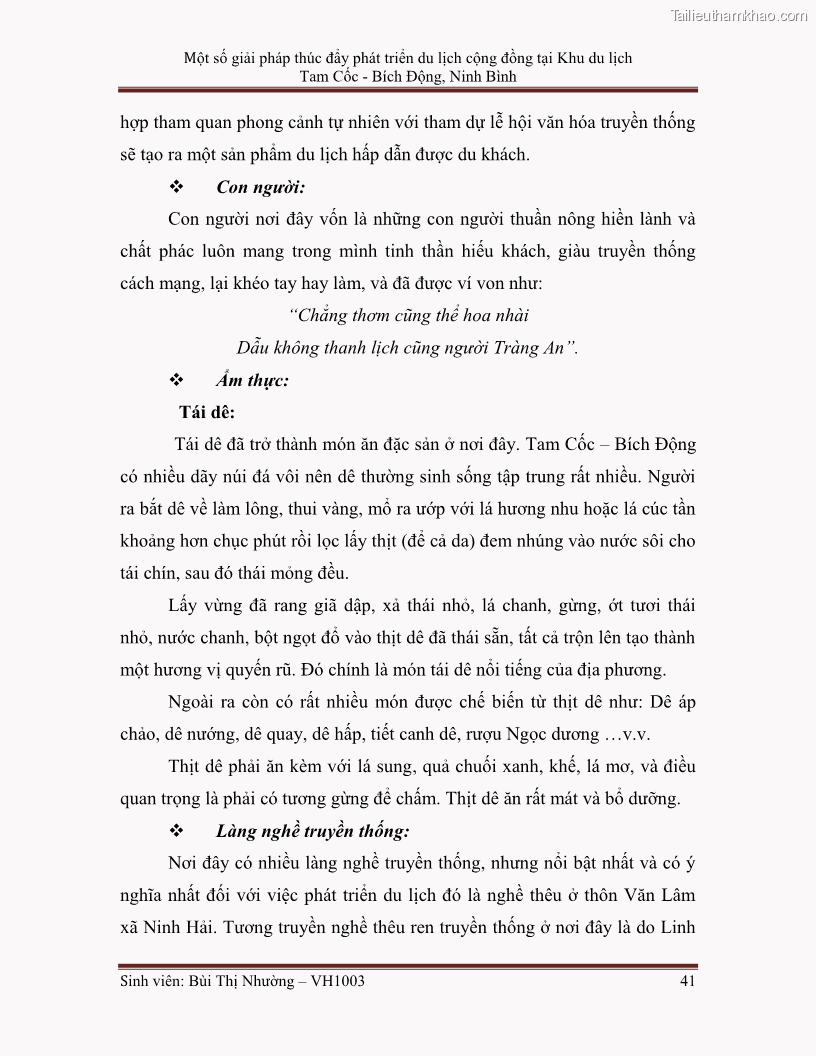 Khóa luận tốt nghiệp Văn hóa du lịch Một số giải pháp thúc đẩy phát triển du lịch cộng đồng tại Khu du lịch Tam Cốc - Bích Động, Ninh Bình - 6 1