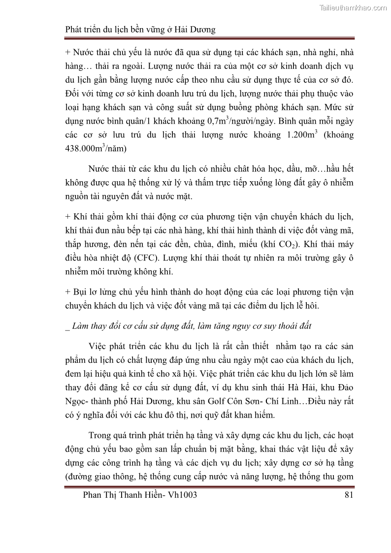 Khóa luận tốt nghiệp Văn hóa du lịch Phát triển du lịch bền vững ở Hải Dương - 11 Trang 81