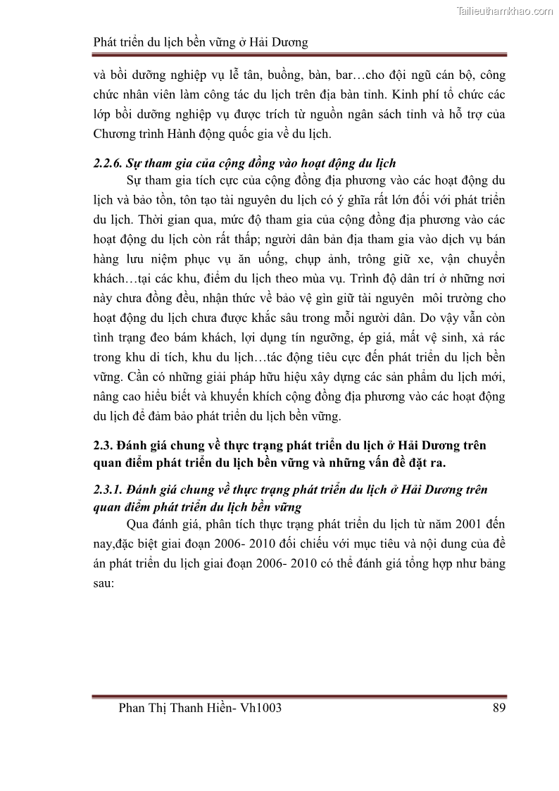 Khóa luận tốt nghiệp Văn hóa du lịch Phát triển du lịch bền vững ở Hải Dương - 12 Trang 89