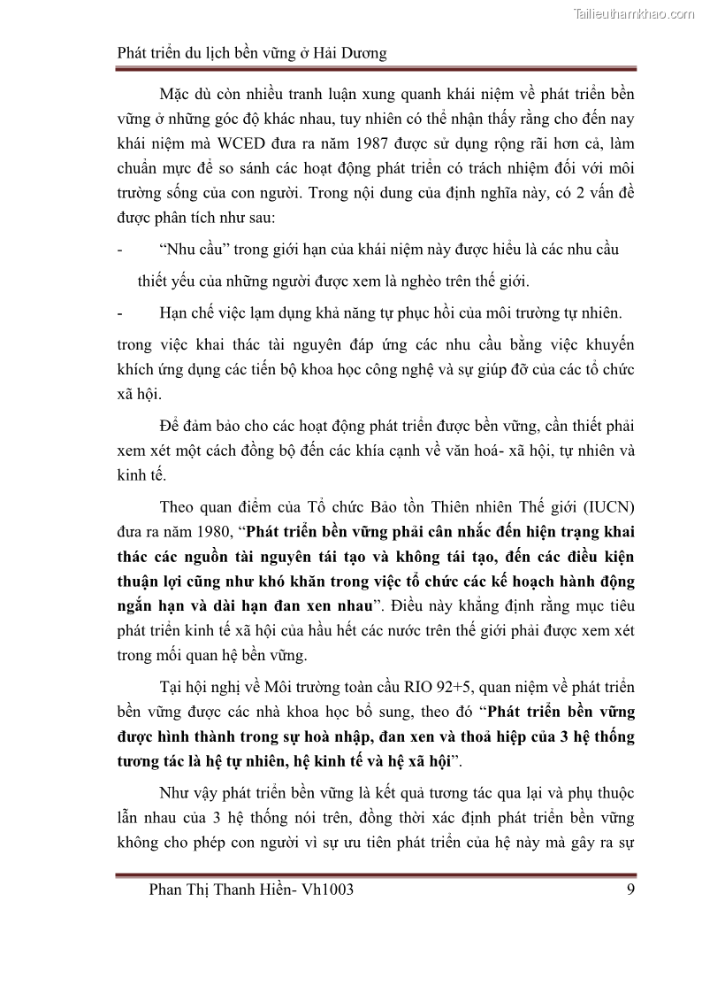 Khóa luận tốt nghiệp Văn hóa du lịch Phát triển du lịch bền vững ở Hải Dương - 2 Trang 9
