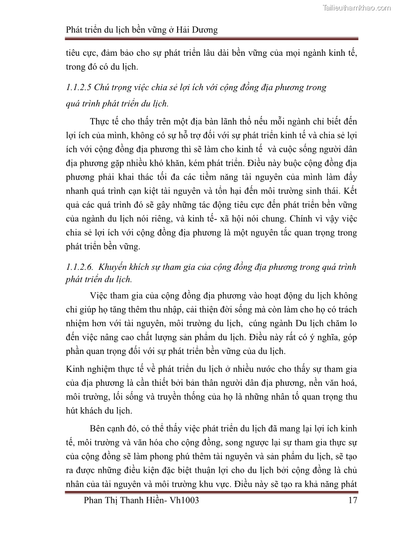 Khóa luận tốt nghiệp Văn hóa du lịch Phát triển du lịch bền vững ở Hải Dương - 3 Trang 17