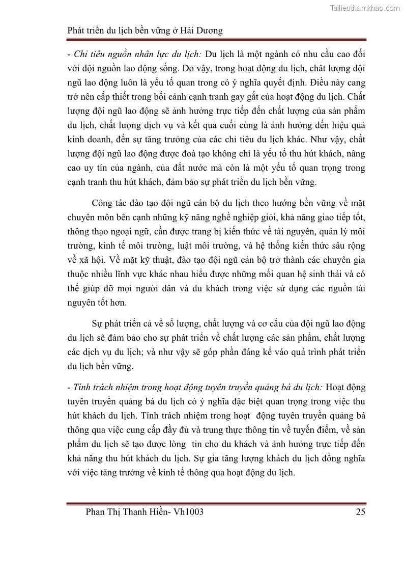 Khóa luận tốt nghiệp Văn hóa du lịch Phát triển du lịch bền vững ở Hải Dương - 4 Trang 25