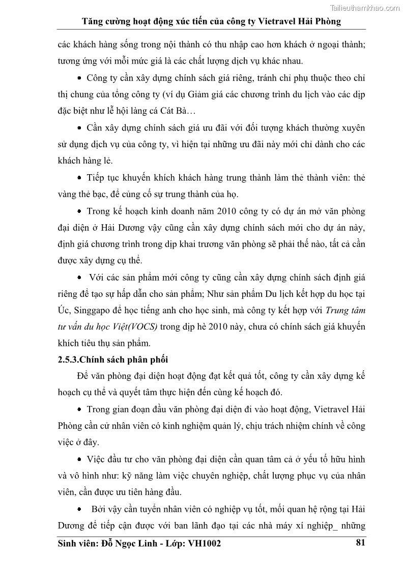 Khóa luận tốt nghiệp Văn hóa du lịch Tăng cường hoạt động xúc tiến của công ty Vietravel Hải Phòng - 11 Trang 81