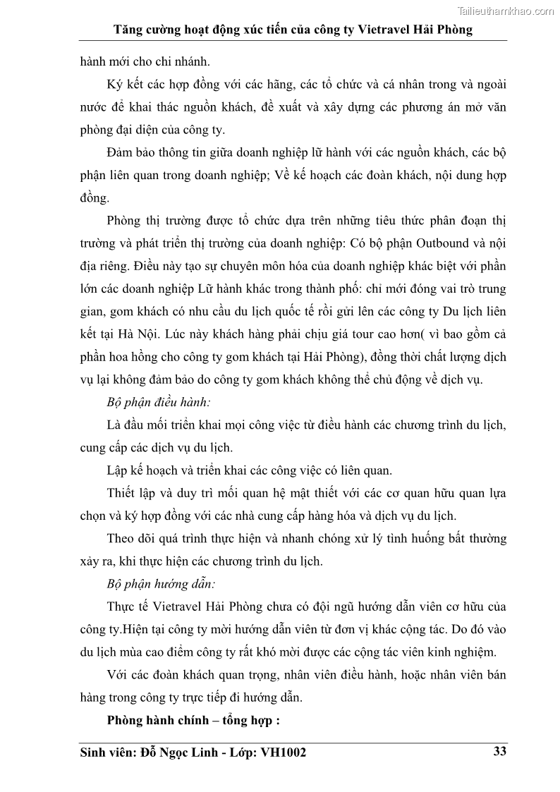 Khóa luận tốt nghiệp Văn hóa du lịch Tăng cường hoạt động xúc tiến của công ty Vietravel Hải Phòng - 5 Trang 33