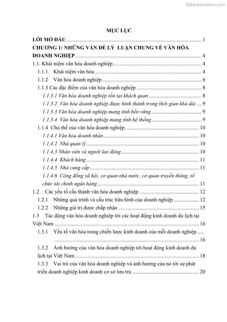 Khóa luận tốt nghiệp Văn hóa du lịch Thực trạng và giải pháp nhằm nâng cao văn hóa doanh nghiệp tại công ty liên doanh làng quốc tế Hướng Dương - 1 Trang 1