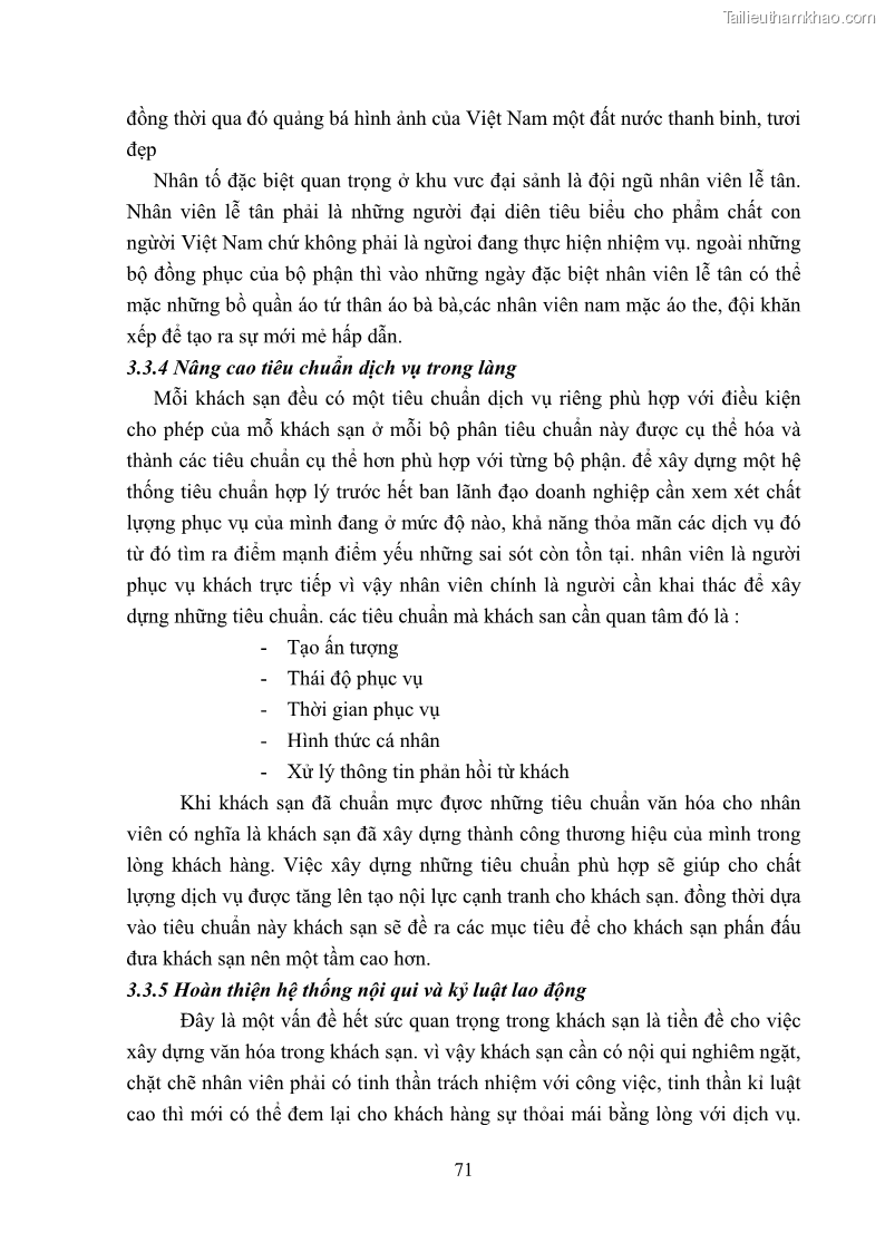 Khóa luận tốt nghiệp Văn hóa du lịch Thực trạng và giải pháp nhằm nâng cao văn hóa doanh nghiệp tại công ty liên doanh làng quốc tế Hướng Dương - 10 Trang 73