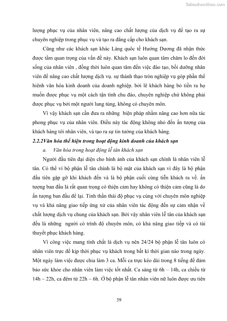 Khóa luận tốt nghiệp Văn hóa du lịch Thực trạng và giải pháp nhằm nâng cao văn hóa doanh nghiệp tại công ty liên doanh làng quốc tế Hướng Dương - 6 Trang 41
