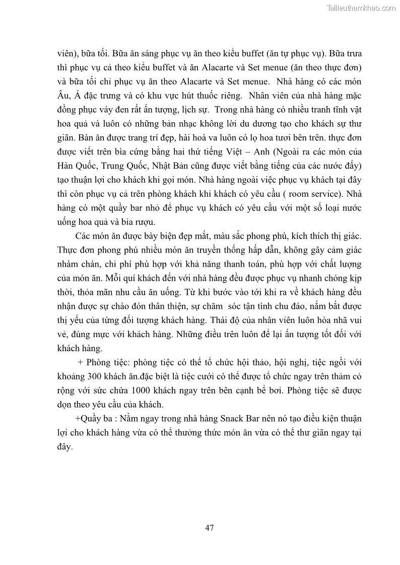 Khóa luận tốt nghiệp Văn hóa du lịch Thực trạng và giải pháp nhằm nâng cao văn hóa doanh nghiệp tại công ty liên doanh làng quốc tế Hướng Dương - 7 Trang 49