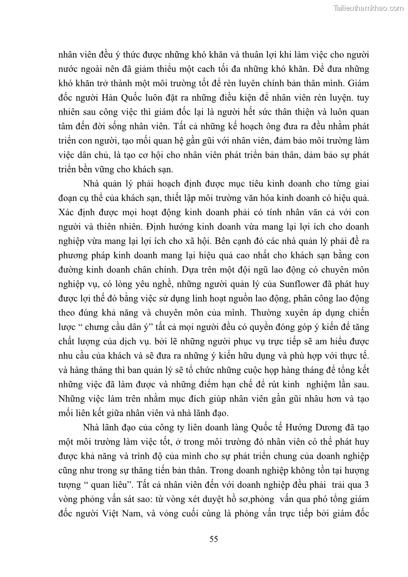 Khóa luận tốt nghiệp Văn hóa du lịch Thực trạng và giải pháp nhằm nâng cao văn hóa doanh nghiệp tại công ty liên doanh làng quốc tế Hướng Dương - 8 Trang 57