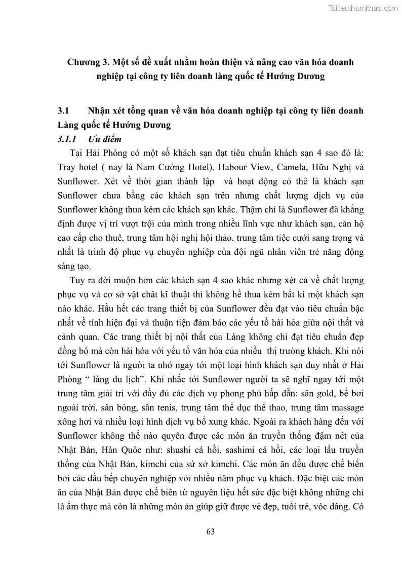 Khóa luận tốt nghiệp Văn hóa du lịch Thực trạng và giải pháp nhằm nâng cao văn hóa doanh nghiệp tại công ty liên doanh làng quốc tế Hướng Dương - 9 Trang 65