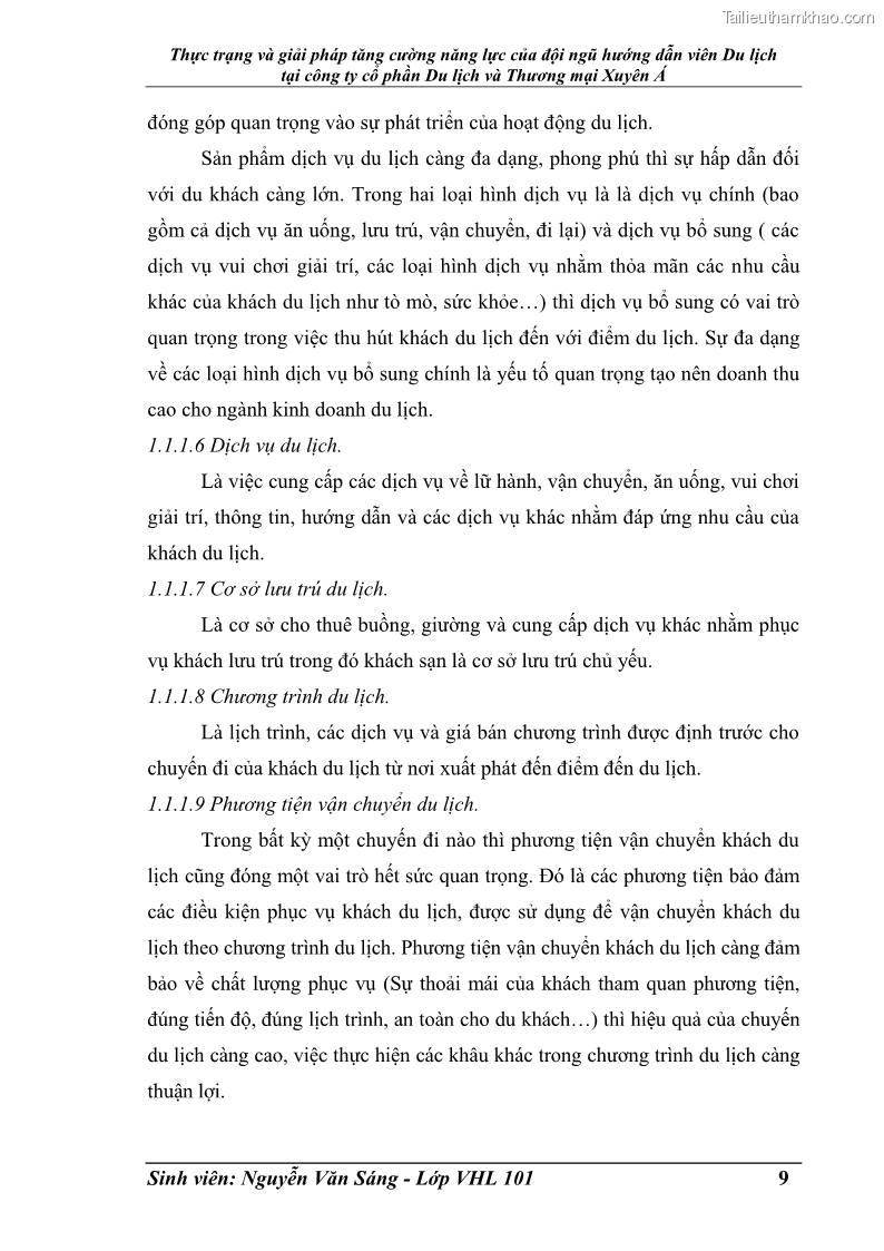 Khóa luận tốt nghiệp Văn hóa du lịch Thực trạng và giải pháp tăng cường năng lực của đội ngũ hướng dẫn viên Du lịch tại công ty cổ phần Du lịch và Thương mại Xuyên Á - 2 Trang 9
