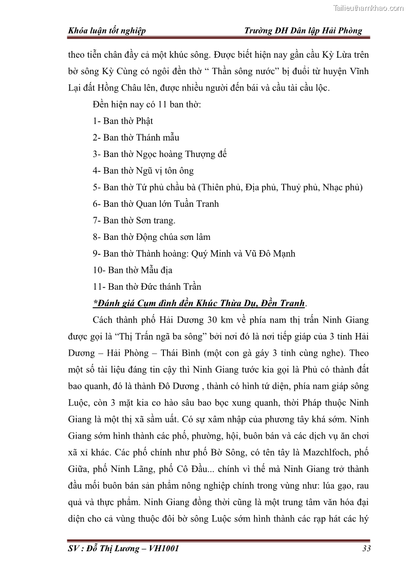 Khóa luận tốt nghiệp Văn hóa du lịch Nghiên cứu nguồn lực, thực trạng, giải pháp khai thác tuyến điểm du lịch sinh thái nhân văn ở Hải Dương. Xây dựng tuyến Hà Nội - Cẩm Giàng – Thanh Miện - Ninh Giang - Chí Linh – Thành Phố Hải Dương - 5 Trang 33