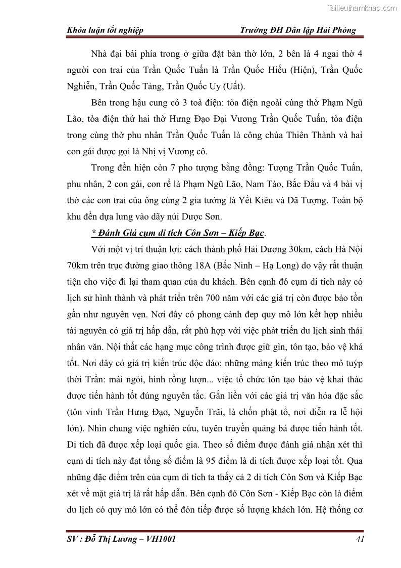 Khóa luận tốt nghiệp Văn hóa du lịch Nghiên cứu nguồn lực, thực trạng, giải pháp khai thác tuyến điểm du lịch sinh thái nhân văn ở Hải Dương. Xây dựng tuyến Hà Nội - Cẩm Giàng – Thanh Miện - Ninh Giang - Chí Linh – Thành Phố Hải Dương - 6 Trang 41