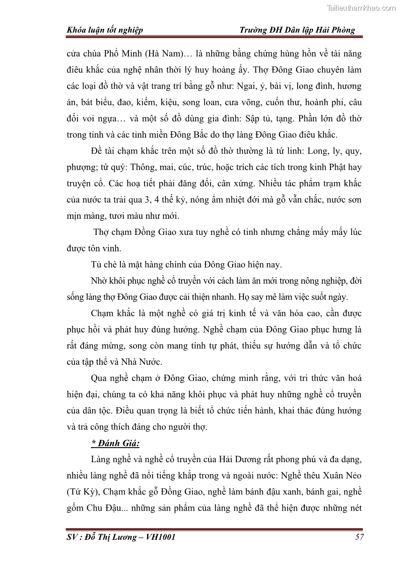 Khóa luận tốt nghiệp Văn hóa du lịch Nghiên cứu nguồn lực, thực trạng, giải pháp khai thác tuyến điểm du lịch sinh thái nhân văn ở Hải Dương. Xây dựng tuyến Hà Nội - Cẩm Giàng – Thanh Miện - Ninh Giang - Chí Linh – Thành Phố Hải Dương - 8 Trang 57
