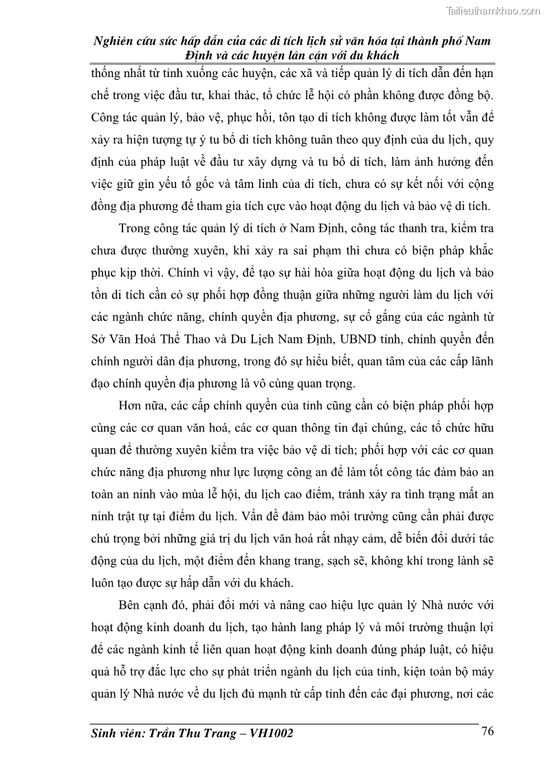 Khóa luận tốt nghiệp Văn hóa du lịch Nghiên cứu sức hấp dẫn của các di tích lịch sử văn hóa tại thành phố Nam Định và các huyện lân cận với du khách - 11 Trang 81
