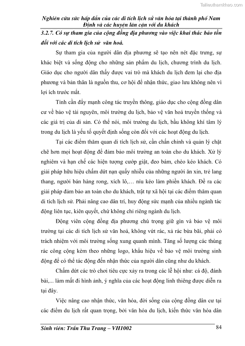 Khóa luận tốt nghiệp Văn hóa du lịch Nghiên cứu sức hấp dẫn của các di tích lịch sử văn hóa tại thành phố Nam Định và các huyện lân cận với du khách - 12 Trang 89