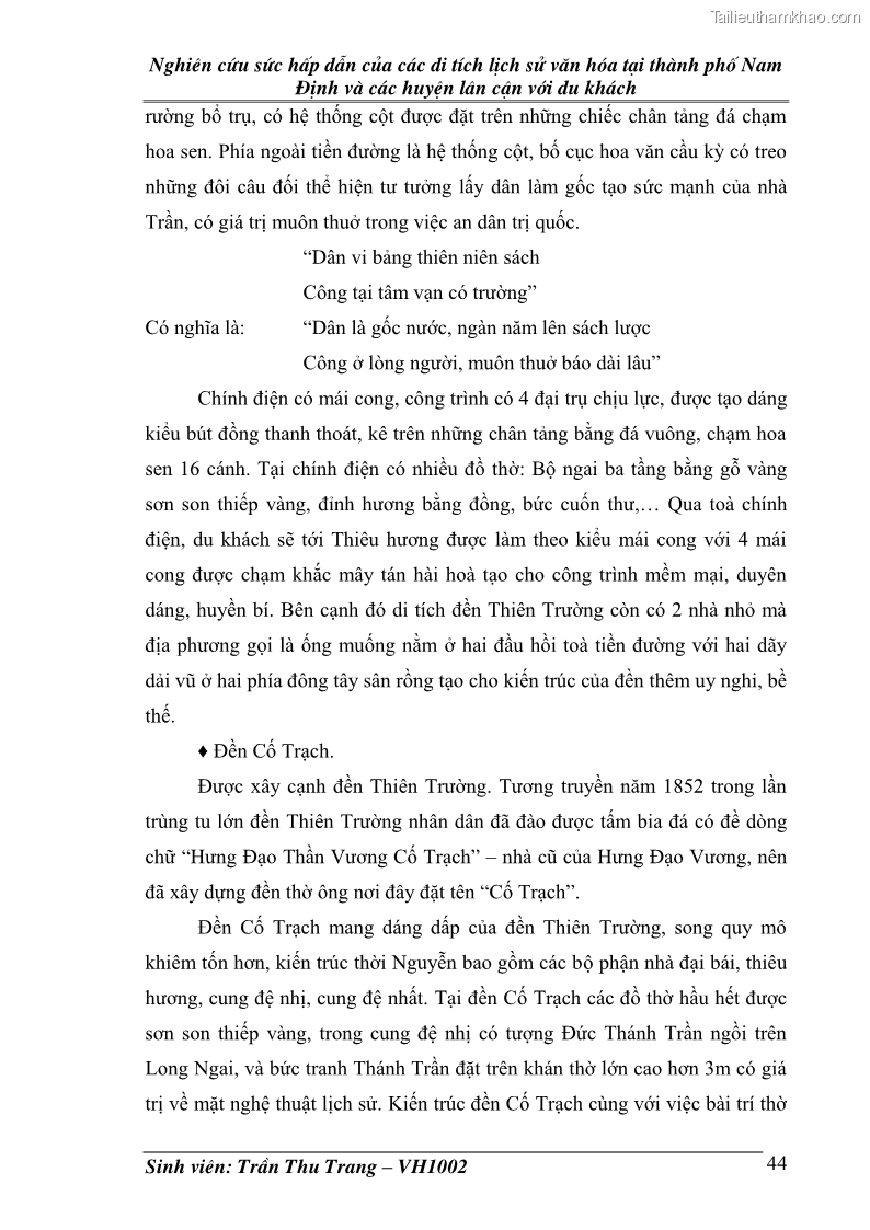 Khóa luận tốt nghiệp Văn hóa du lịch Nghiên cứu sức hấp dẫn của các di tích lịch sử văn hóa tại thành phố Nam Định và các huyện lân cận với du khách - 7 Trang 49