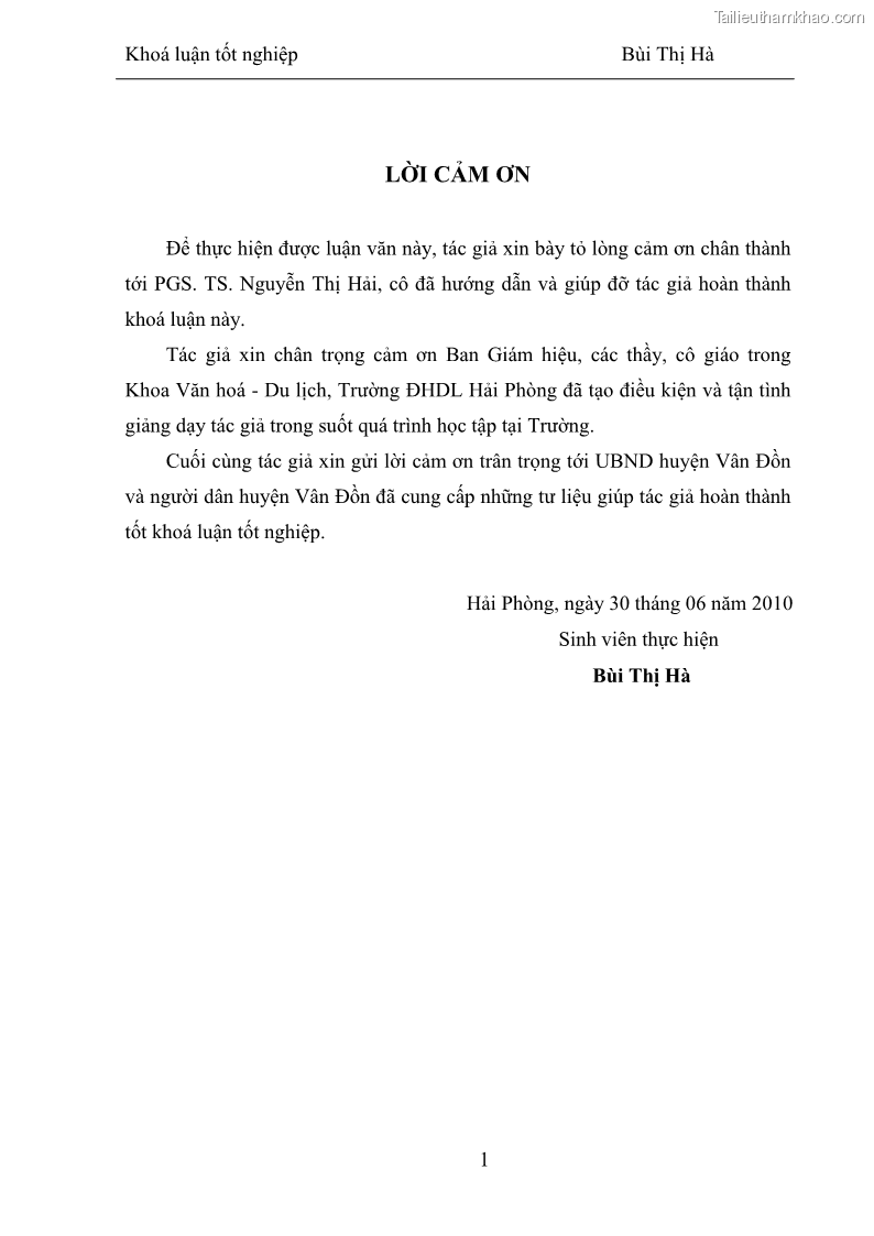 Khóa luận tốt nghiệp Văn hóa du lịch Phát triển du lịch sinh thái dựa vào cộng đồng tại Vân Đồn, Quảng Ninh - 1 Trang 1