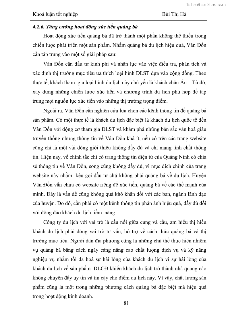 Khóa luận tốt nghiệp Văn hóa du lịch Phát triển du lịch sinh thái dựa vào cộng đồng tại Vân Đồn, Quảng Ninh - 11 Trang 81
