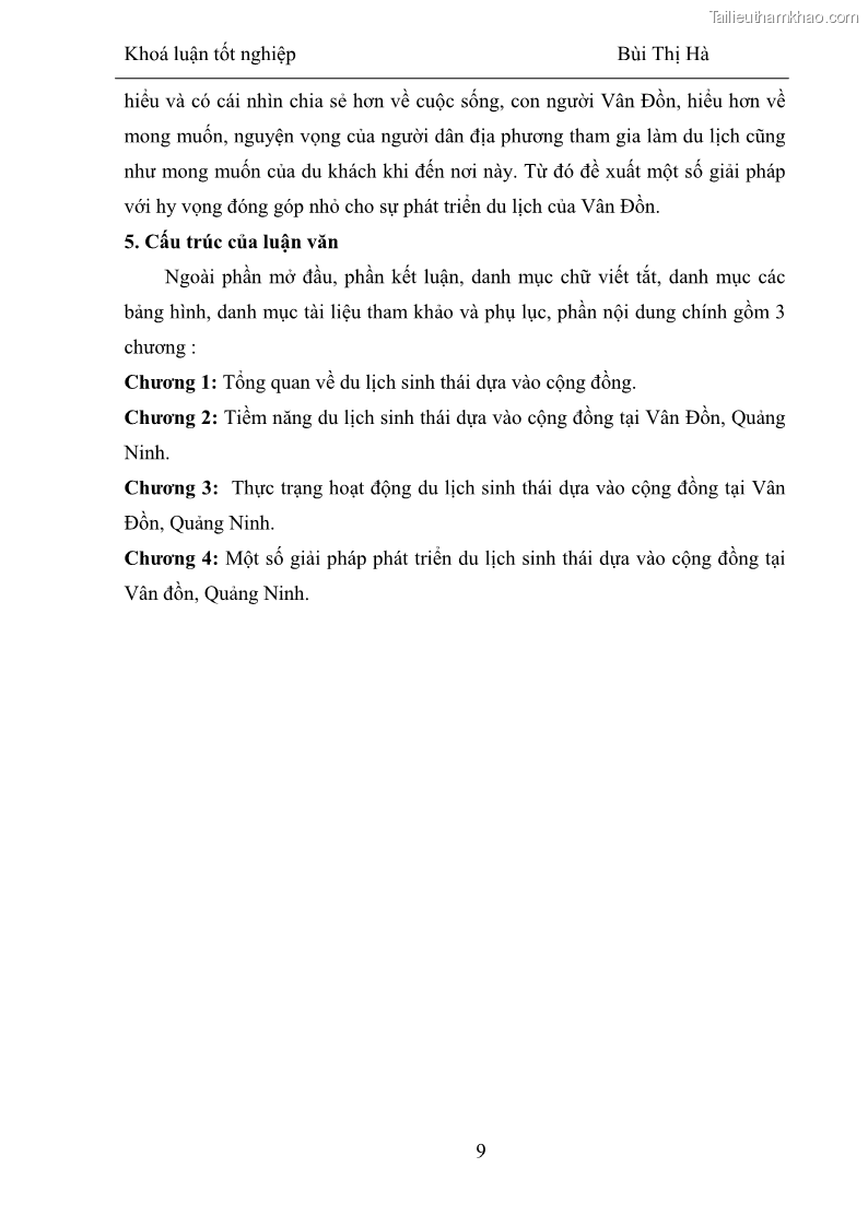 Khóa luận tốt nghiệp Văn hóa du lịch Phát triển du lịch sinh thái dựa vào cộng đồng tại Vân Đồn, Quảng Ninh - 2 Trang 9